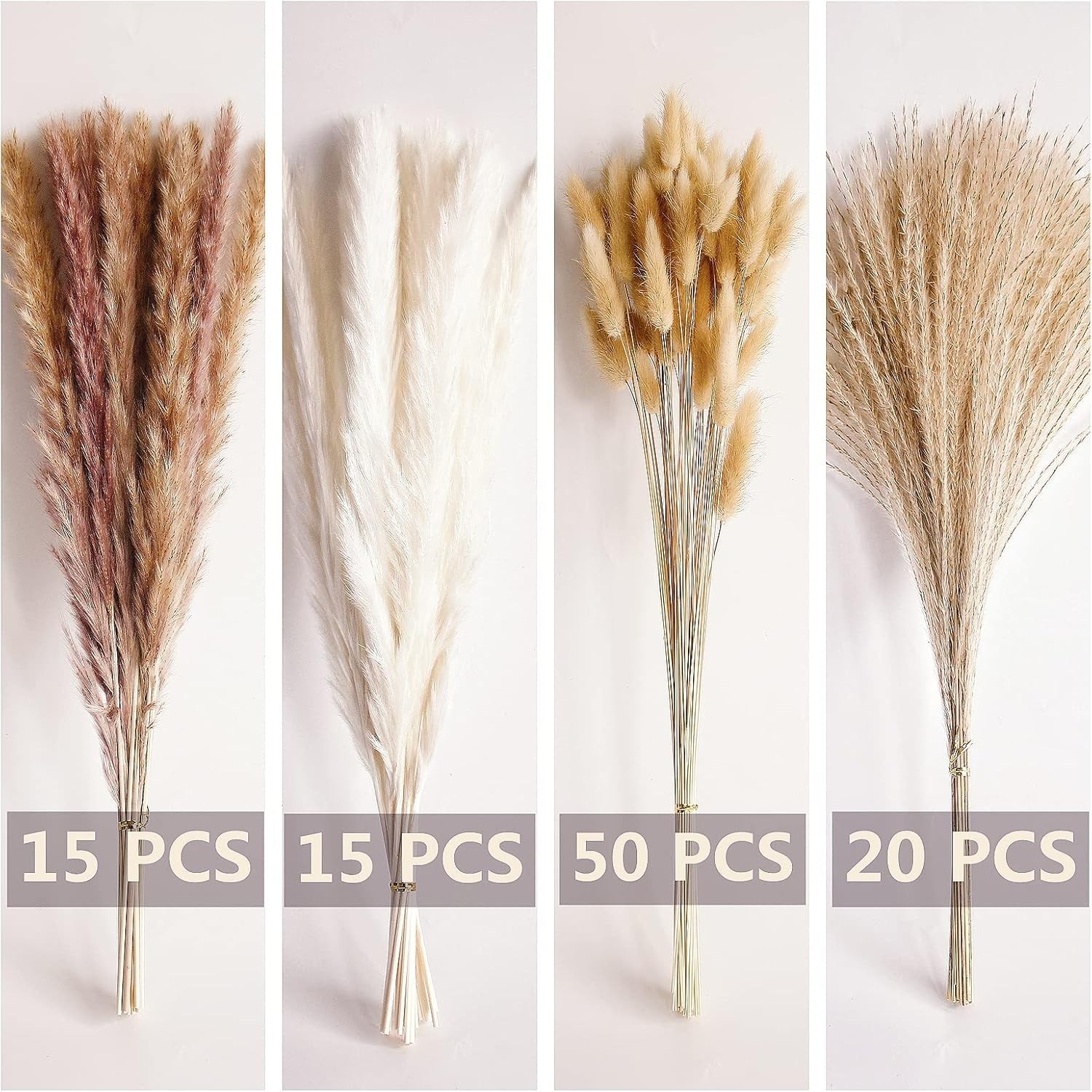 100 PCS Small Boho Pampas Grass, 17″ Naturally Dried Pompas, Pampas Grass Dec…