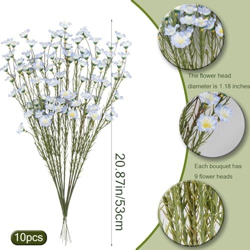 10 Pcs Artificial Wildflowers with Stems Bulk Silk Spring Flowers 21 Inch Fake F