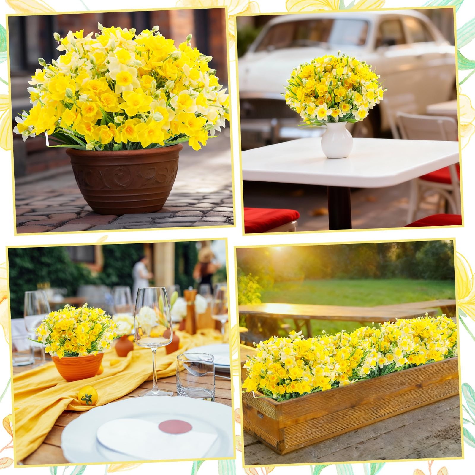 12 Pack Artificial Daffodils Fake Silk Narcissus Flowers UV Resistant Indoor …