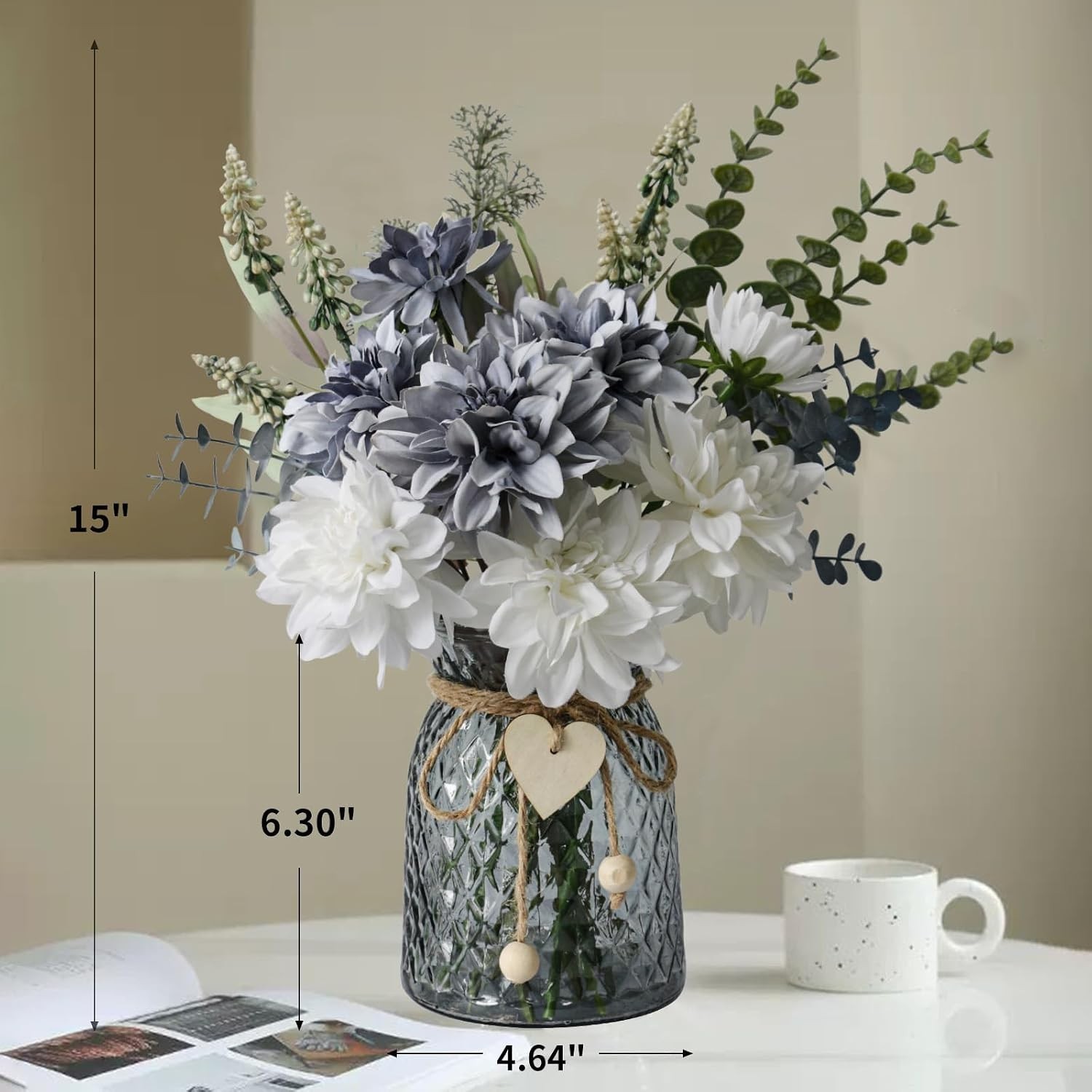 Elegant Dahlia Faux Flower Arrangement in Glass Vase – Perfect Table Centerpiece