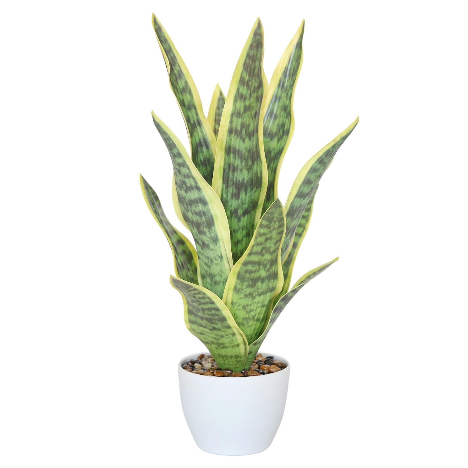 Yellow Green 18.5 Inch Artificial Fake Snake Plant Real Looking Planter