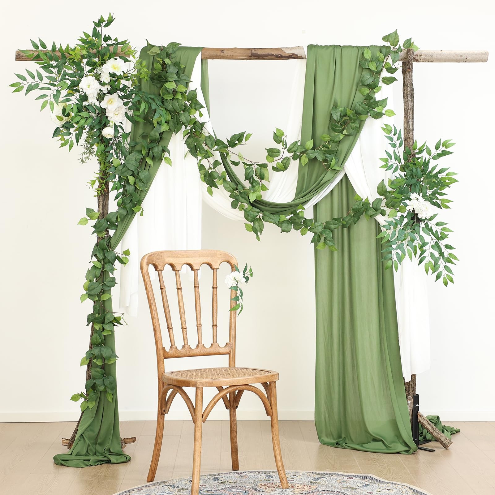 2 Strands Artificial Scindaps Vines Garland 73″ Fake Vine with Silk Green Lea…