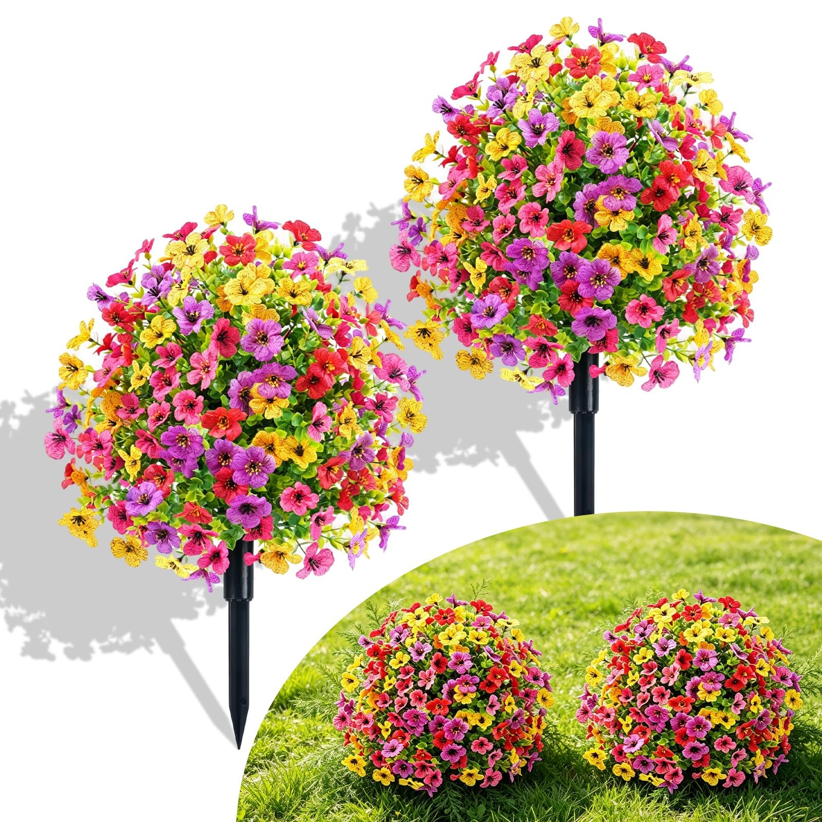 Artificial Topiary Ball Tree Violet Flowers with Spike, 2 Pack 23.6″ Faux Pla…