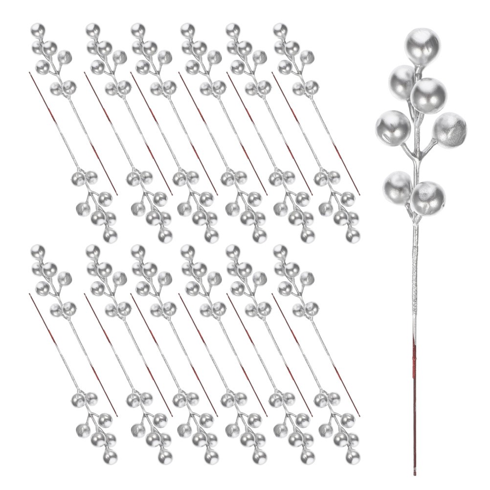 30Pcs Reusable Silver Artificial Berry Picks Christmas DIY Holiday Decor