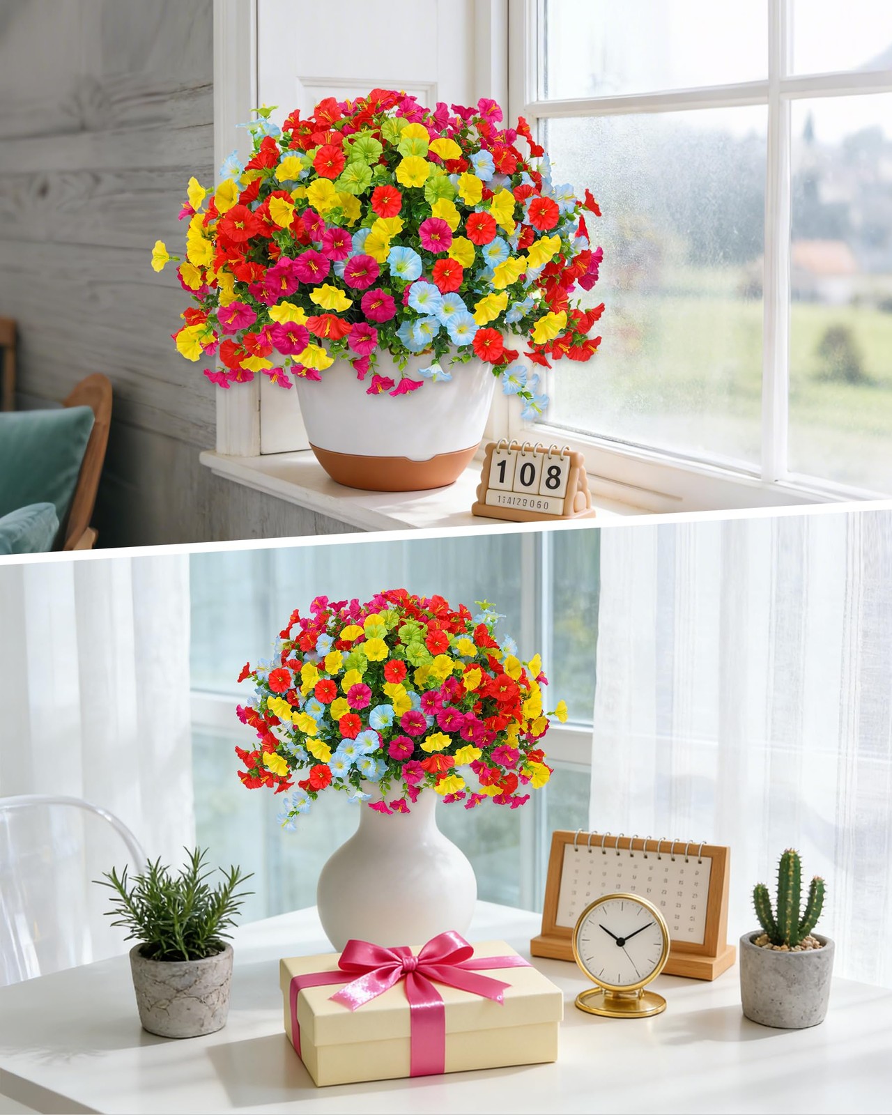 Lucky Bird Realistic Artificial Flowers for Outdoors Faux Plants Yard Decorat…