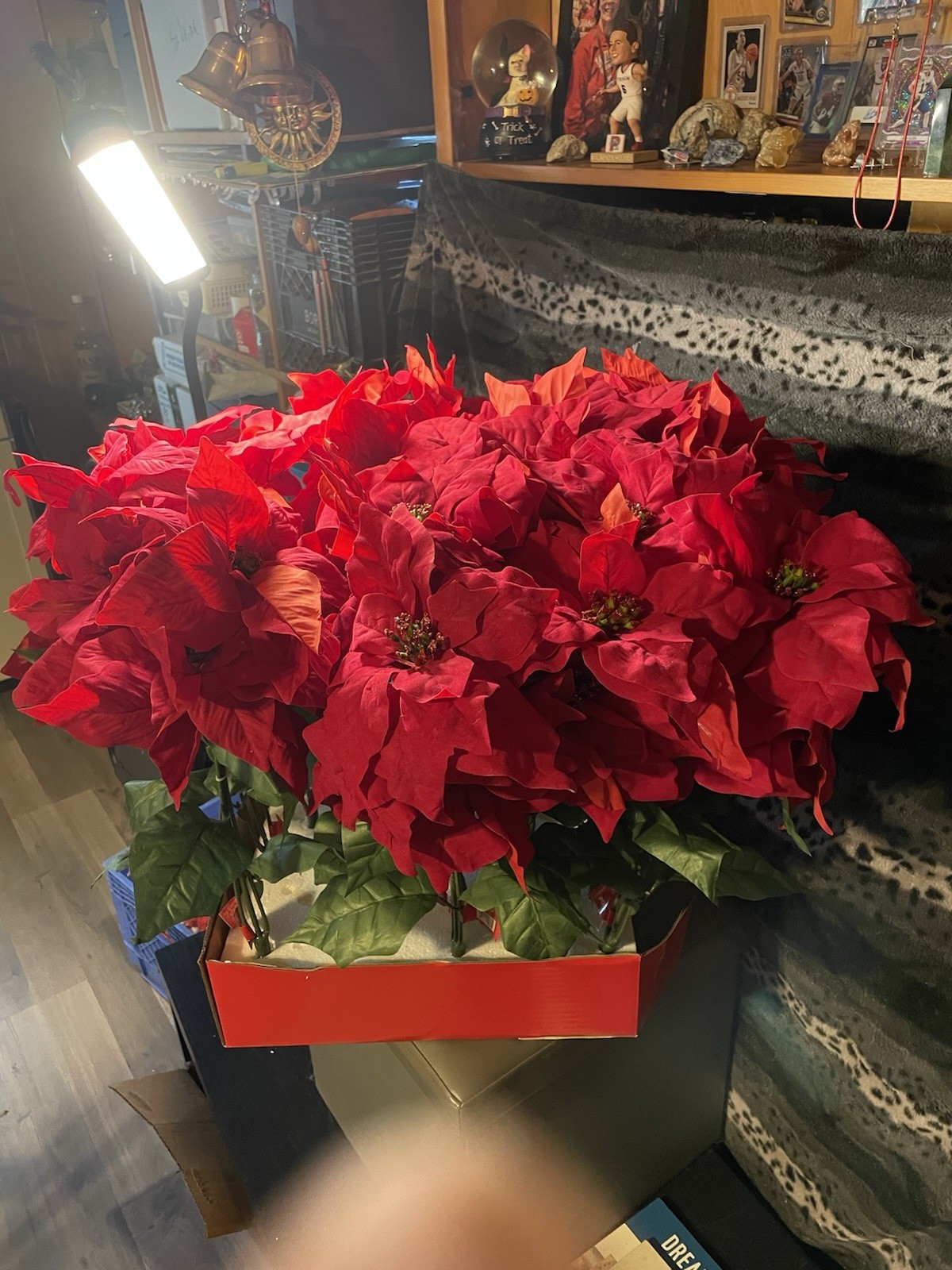 Lot 19 Poinsettia Faux Vase Stem Flowers 18 Inch Christmas Holiday Wreath Craft