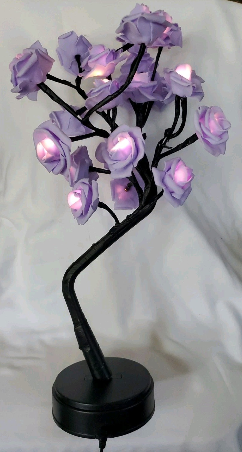 New LED Purple Rose Flower Table Lamp USB Fairy Light Tree Goth Halloween 17″