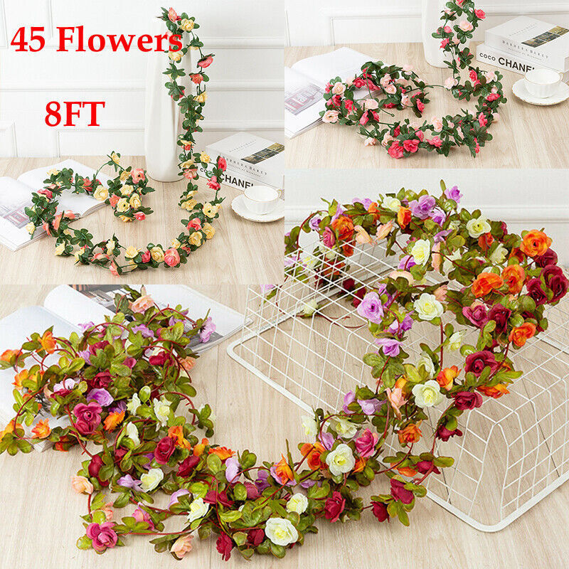 45 Flowers 8Ft Artificial Flower Rose Fake Hanging Garland Party Wedding Decor