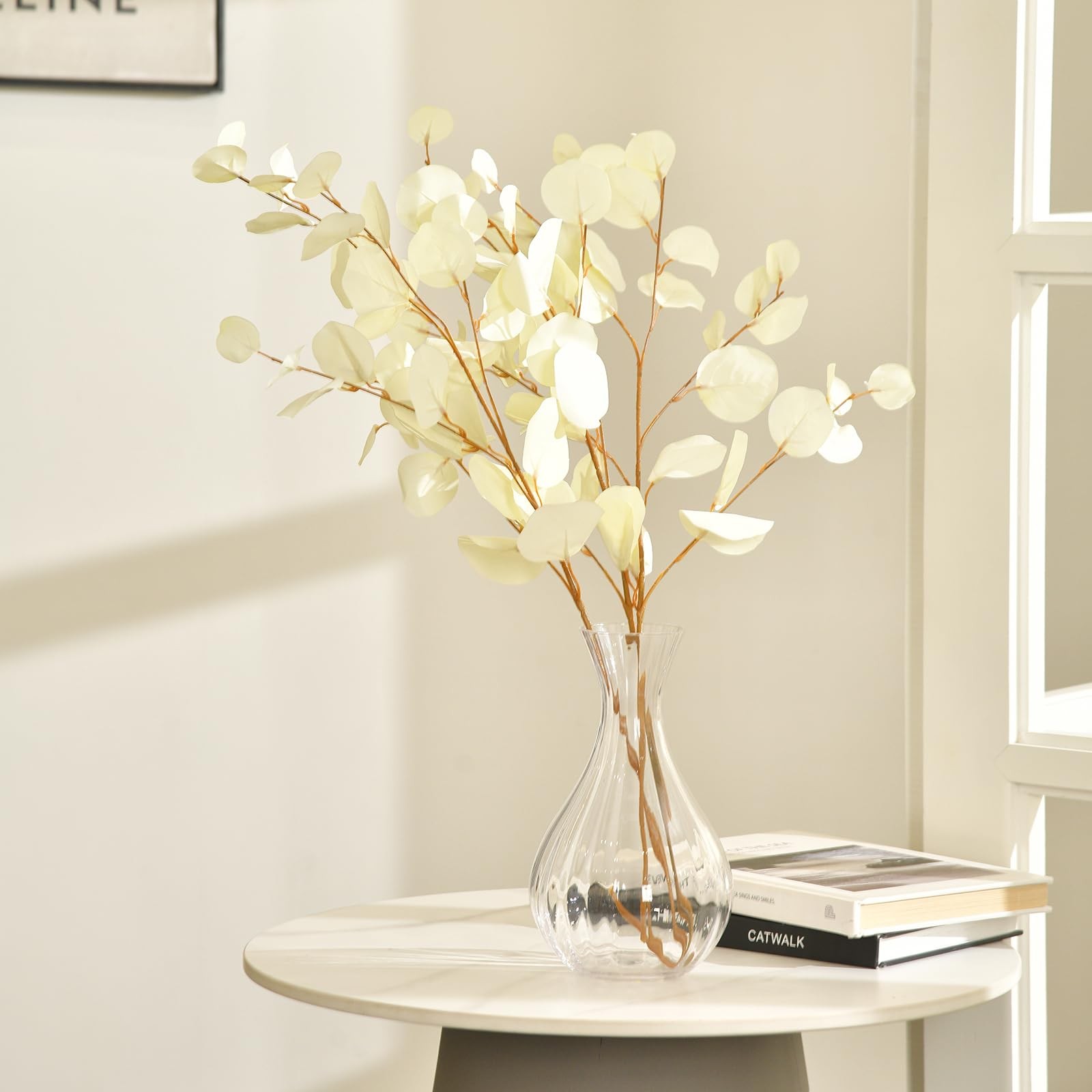 3 PCS Artificial Eucalyptus Stems Long 33″ Fake Eucalyptus Leaves Branches fo…