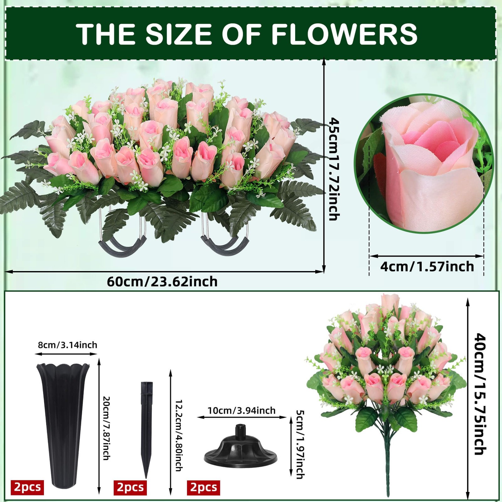 Wocst Cemetery Flowers for Grave,Headstone Flower Saddle with 2 Sets Grave Ro…