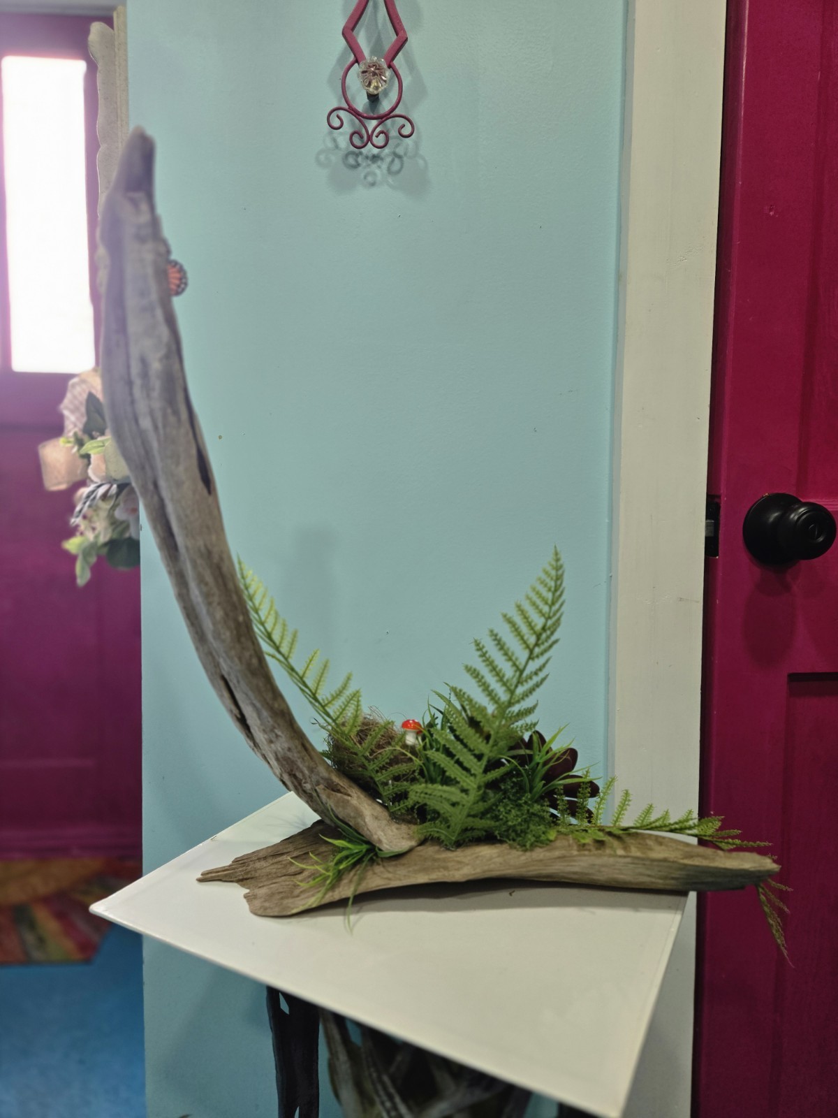 Handmade Driftwood Arrangement Centerpiece with Artificial Succulent and Fern
