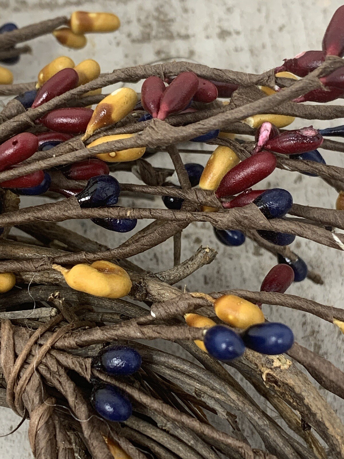 Colonial Red Blue Yellow Pip Berry & Star Twig Wreath 8”- Primitive Farmhouse