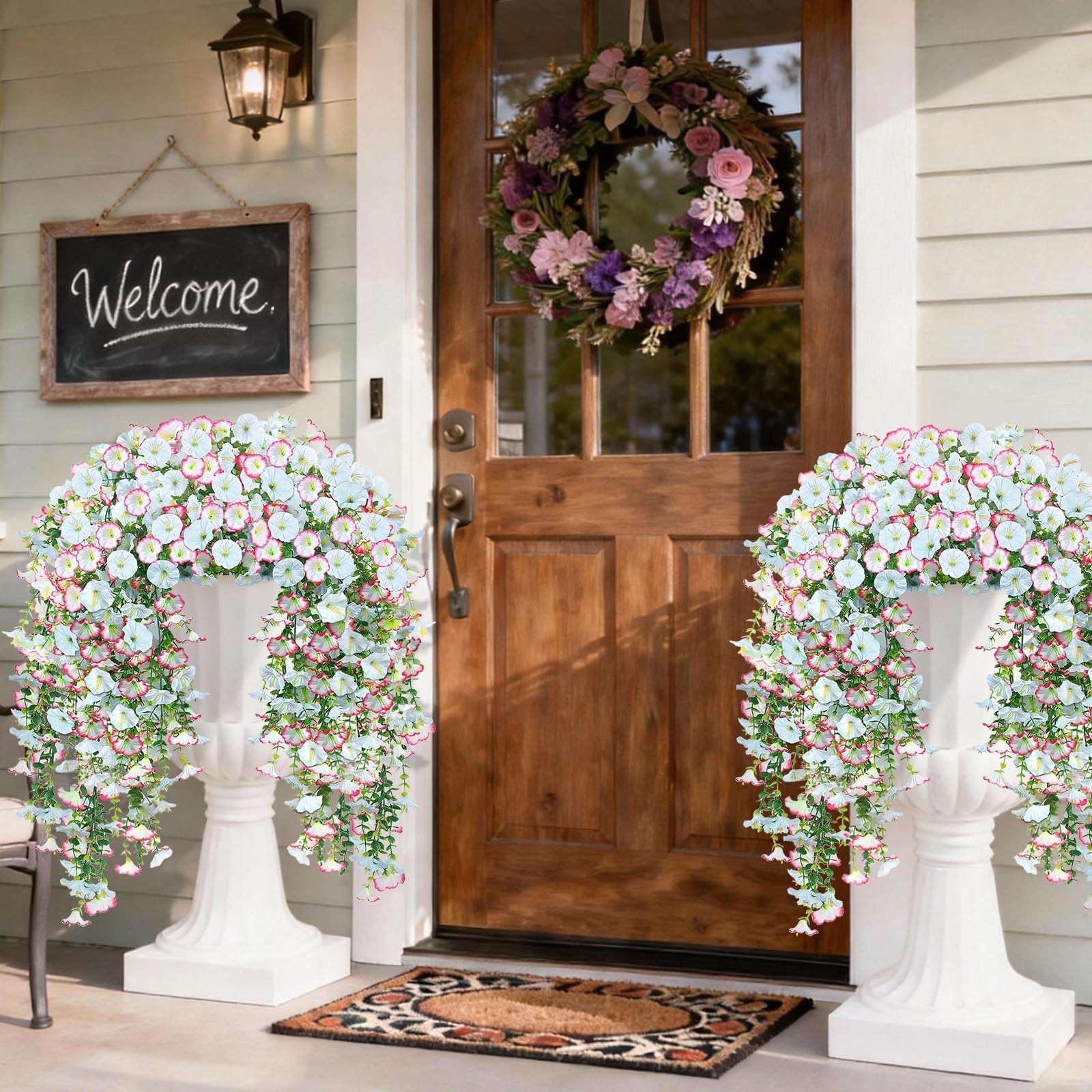 Artificial Hanging Flowers for Outdoors, 2 PCS 300 Blooms UV Resistant Mornin…