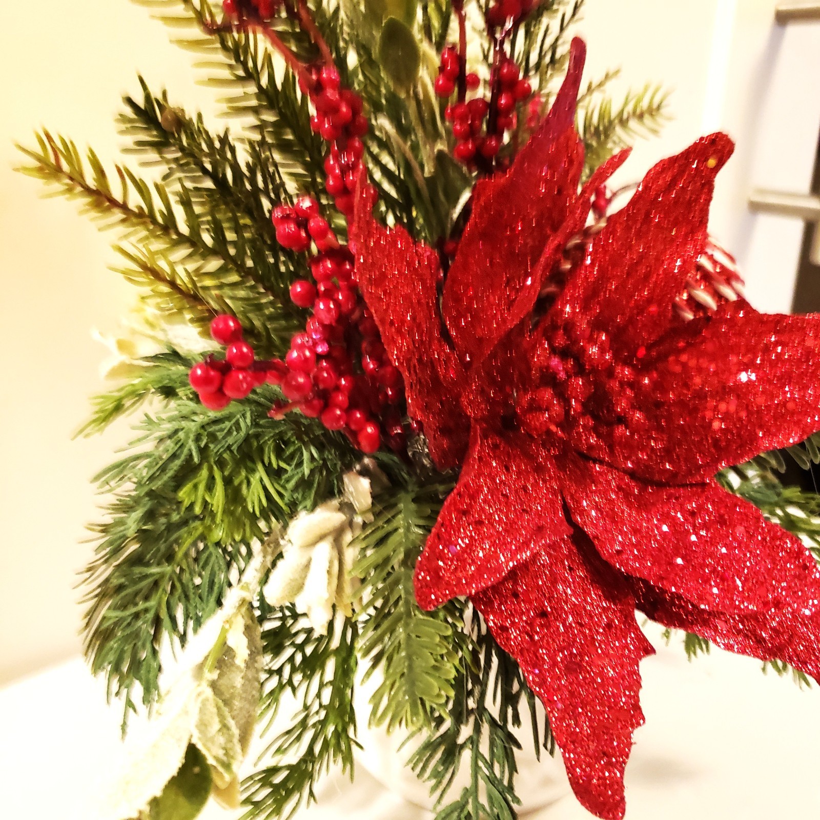 Red Poinsettia Christmas Floral arrangement, Holiday Floral Arrangement, Winter