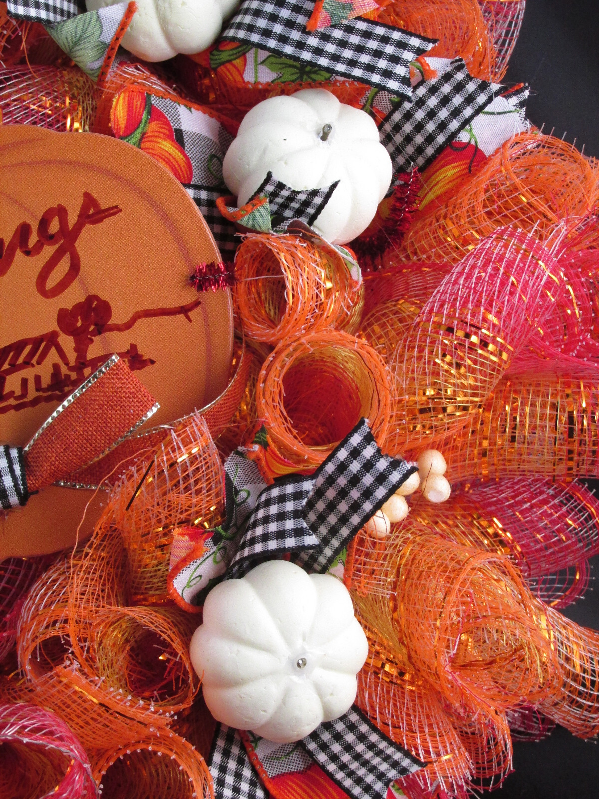 Beautiful New England Colored Woodland Cruffle Deco Mesh Ribbon Wreath