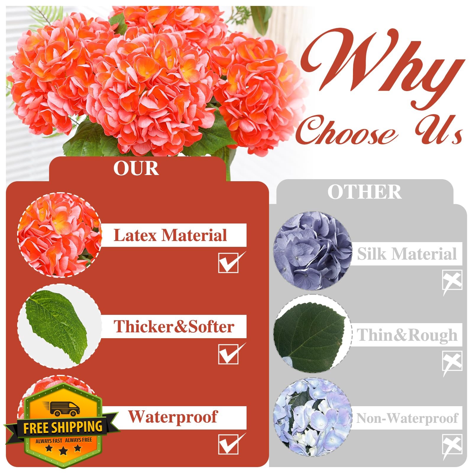 Nubry Hydrangea Flowers Orange 4 Pcs