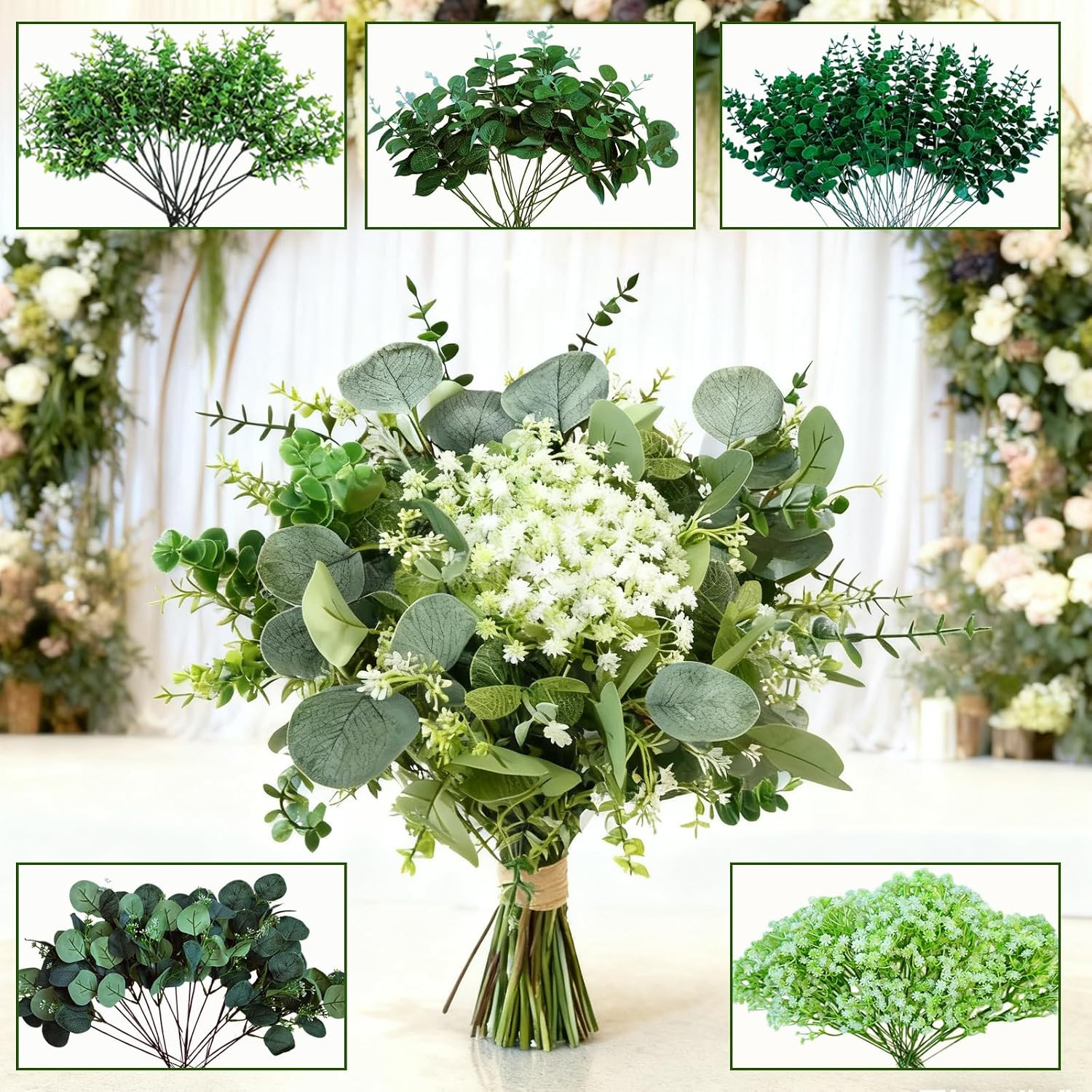 150 Pcs Faux Eucalyptus Stems for Wedding Bouquets & Home Decor (Green)