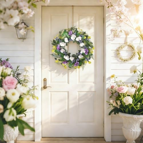24 Inch Spring Wreath for Front Door – Artificial Blueberry Bunch Wreath with