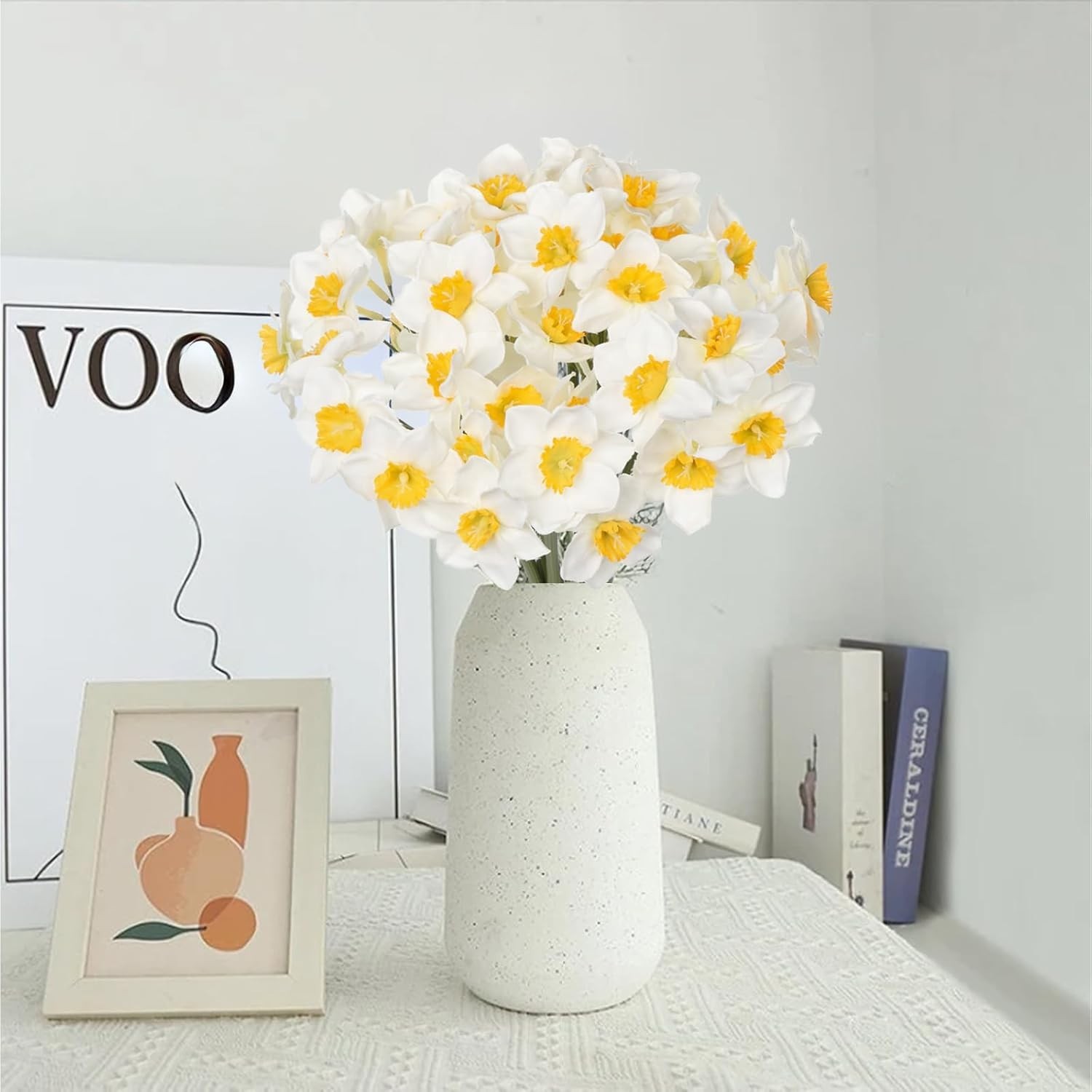 12 Stems Daffodils Artificial Flowers 2 Bunches Real Touch Fake
