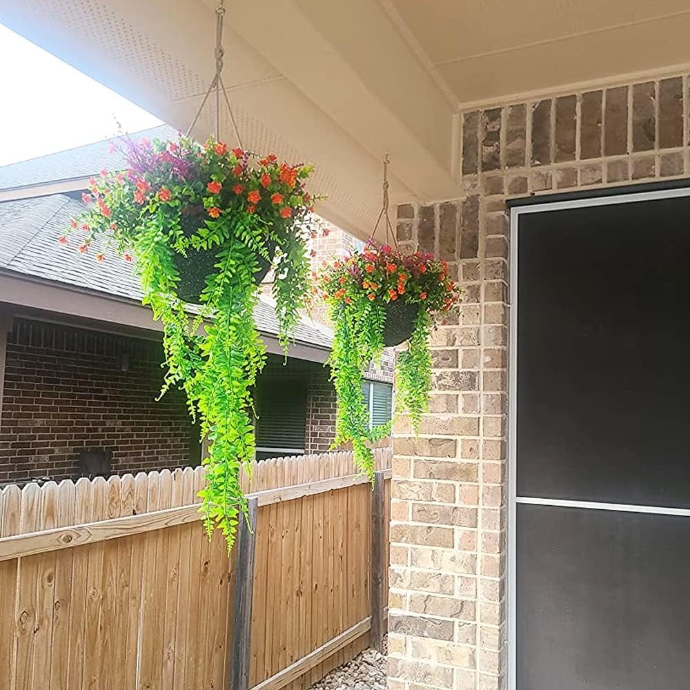 Durable Artificial Hanging Ferns – No Maintenance, UV Resistant 2-Piece Set