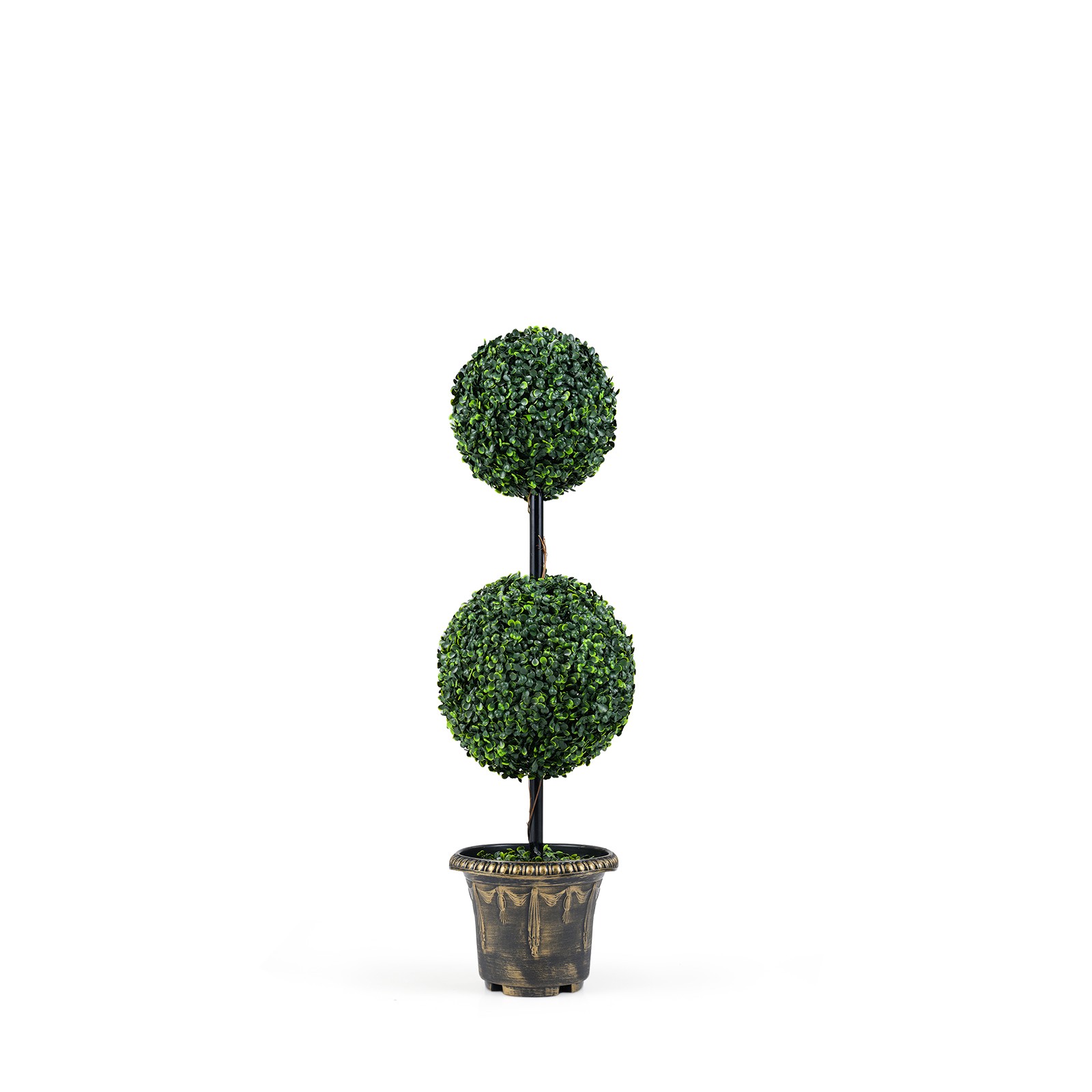 Artificial Boxwood Topiary Tree,Sun-Protective Double Ball Shrubs,Potted Plants
