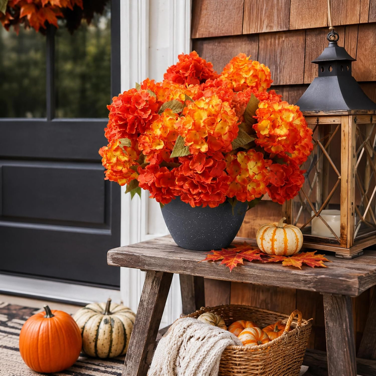 Artificial Flowers for Outdoors, 4 PCS Fall Fake Silk Hydrangea Flower Stems for