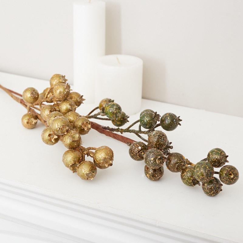 Factory Direct Craft Artificial Glittered Berry Stem | 6 Pieces