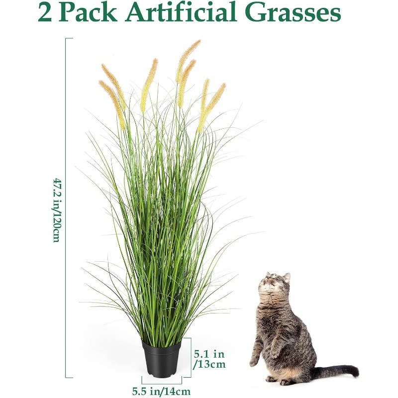 2PCS 4FT Artificial Grasses Indoor Artificial Plants in Pots for Home Decor Gift
