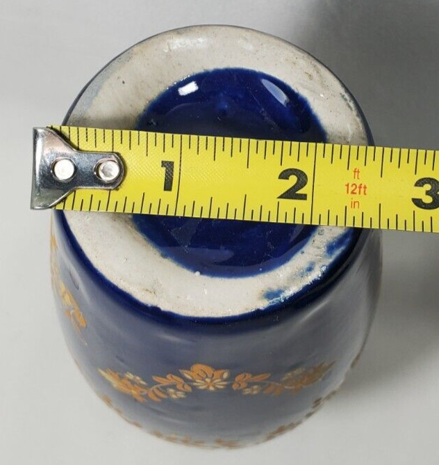 Hand-painted Dark Blue With Gold Floral Porcelain Vase Double Handle