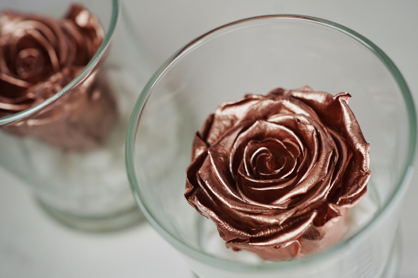 Real Rose Gift in Glass Jar Base White Stones Metallic Rose Gold Gift For Gf