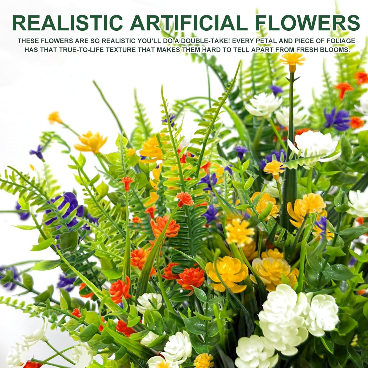 20 Bundles Artificial Flowers UV Resistant Outdoor Plants Waterproof Garden Deco