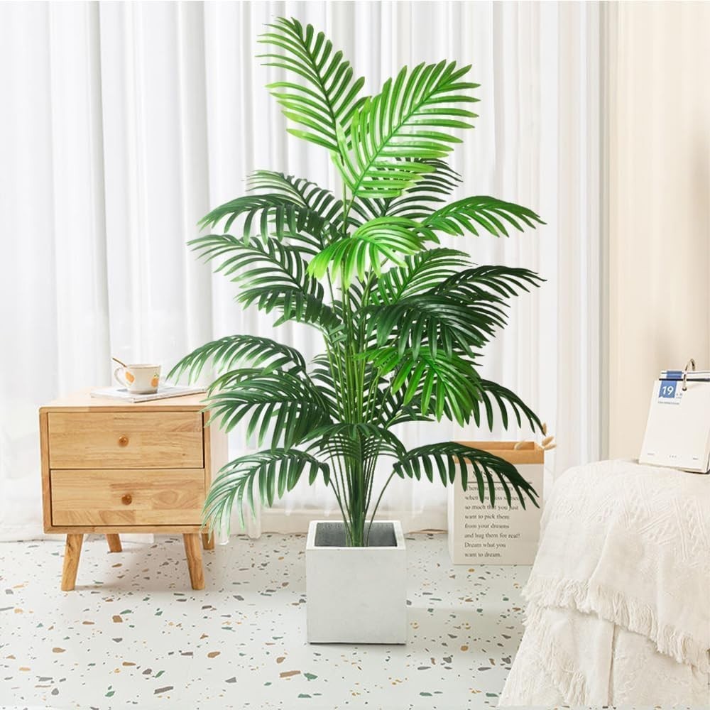 4ft 2pcs Large Artificial Plants Fake Palm Tree Tropical Palm Leaves Faux Pal…