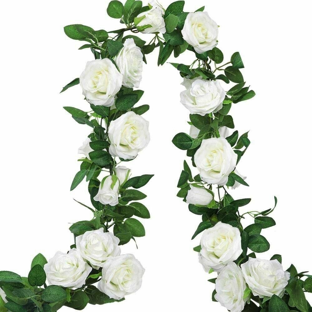 2PC 7.5 Ft Fake Rose Vine Flowers Plants Artificial Hanging Ivy Home Hotel Party