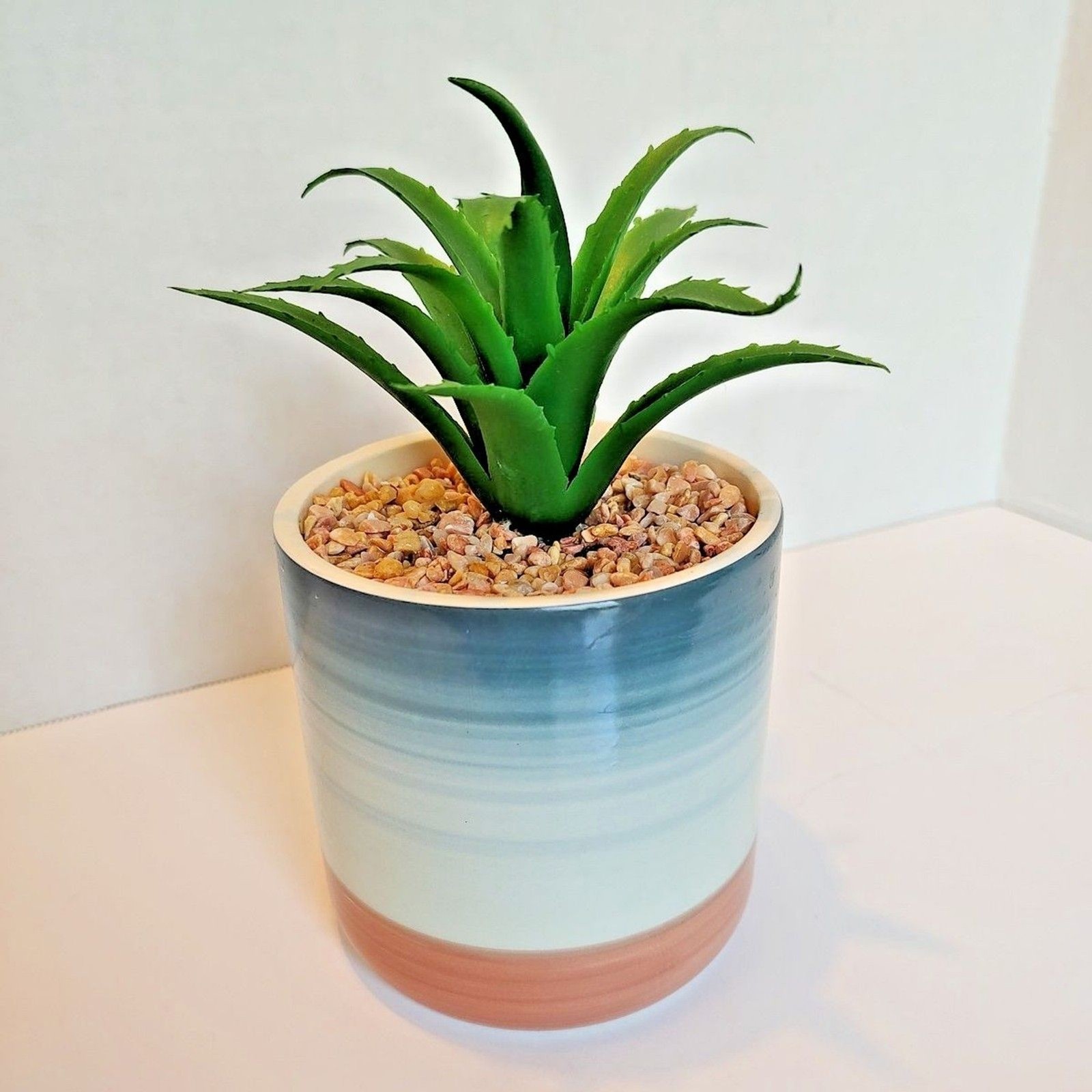 Succulent Flower Arrangement Bouquet Centerpiece Blue White Green Pink Ceramic