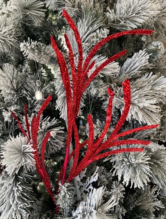 Christmas Glittered Paper Grass Red Spray Pick Holiday Tree Accents 4 Count