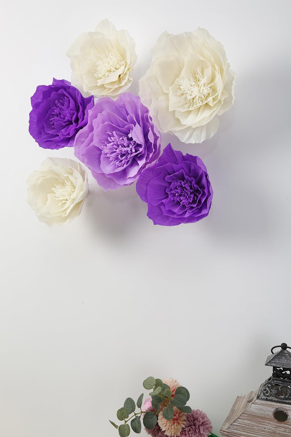 Paper Flower Decorations for Wall – Purple, Beige, Lavender Set of 6 for Wedding