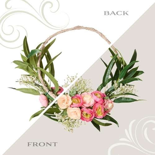 16 inch Artificial Eucalyptus and Buttercups Spring Wreath, Realistic Floral