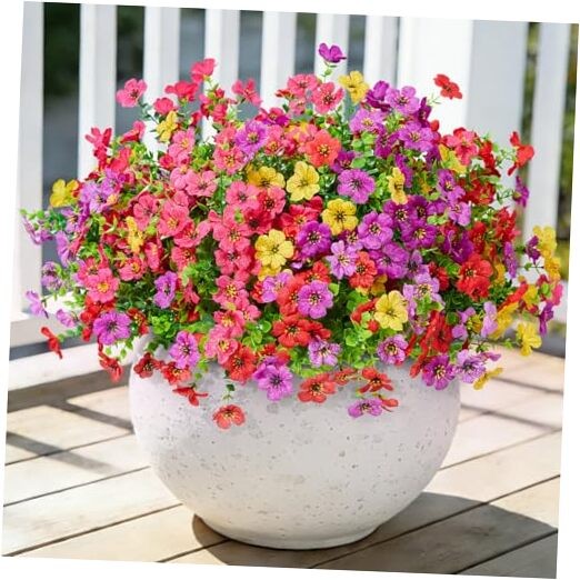 Fake Flowers for Outdoors 4 Color Mixed (3 Purple,3 Red,3 Hot Pink,3 Yellow)