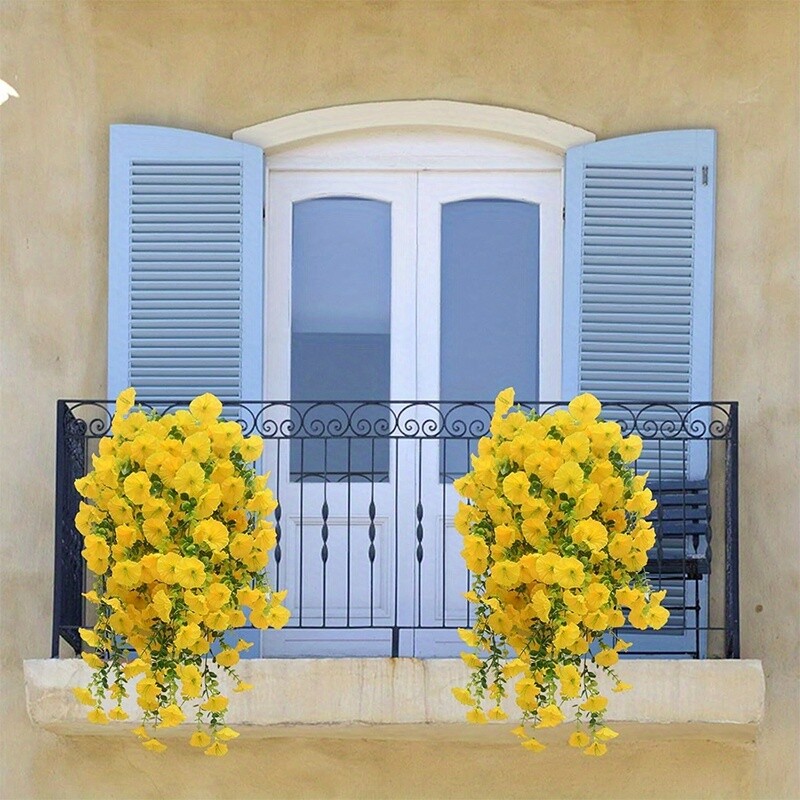 4PCS Artificial Morning Glory Vines UV Resistant Hanging Flowers Outdoor Decor