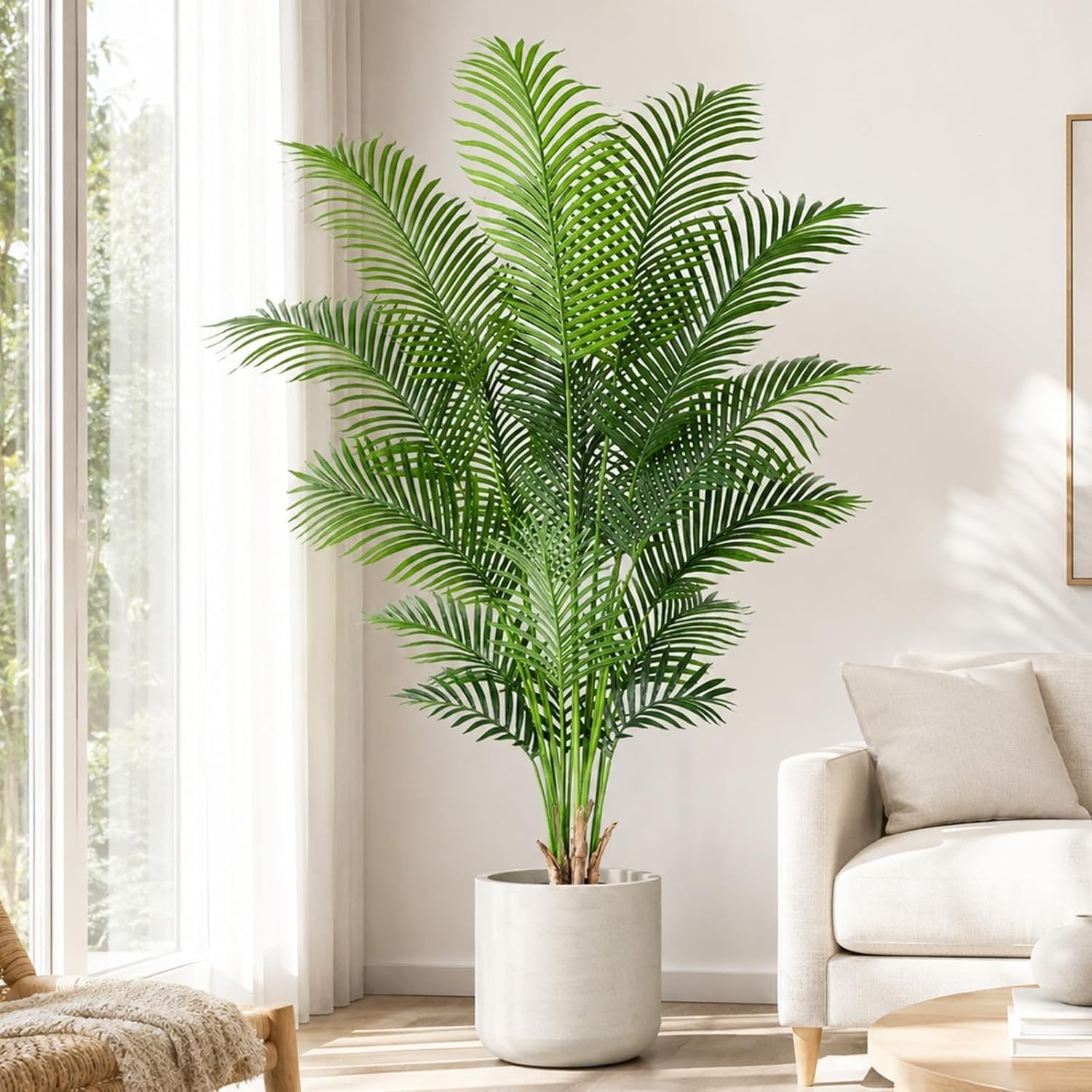 Artificial Palm Tree 6ft Tall Fake Palm Tree Indoor Decor with 18 Leaves and …