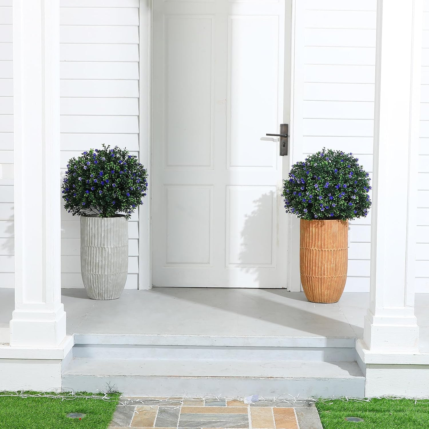 Yunlly Set of 2 Artificial Boxwood Topiary Ball Tree Fake Bushes Shrubs Outdoor