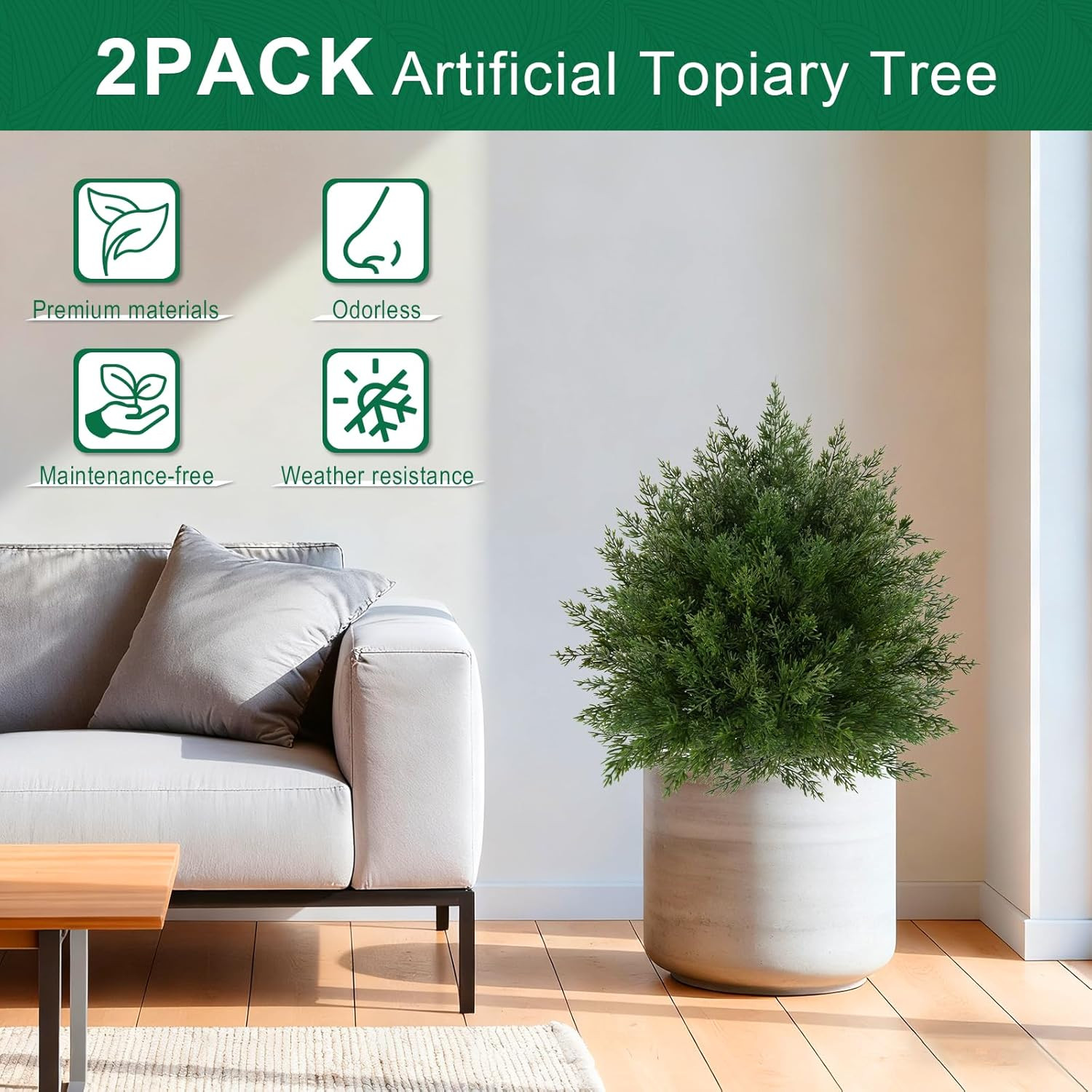 16″ UV Resistant Artificial Cedar Topiary Balls – 2 Pcs for Indoor/Outdoor Decor