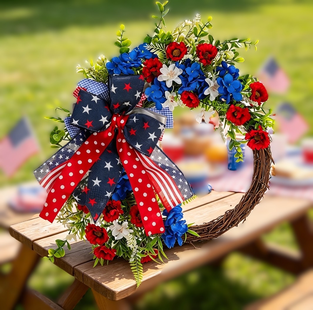 Minimalist Plastic Wreath for Independence Day Decor Hanging on Door or Wall