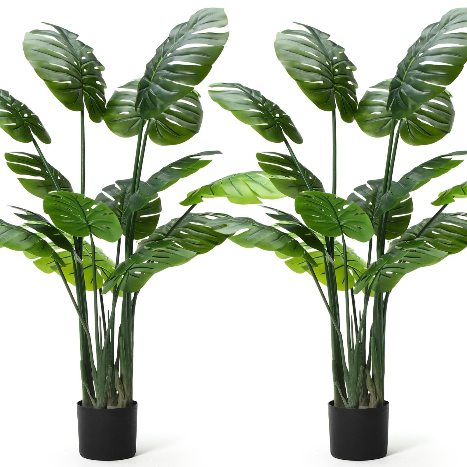 2 Pack 60” Tall Large Artificial Monstera Deliciosa Plant 5ft Faux Swiss Che…