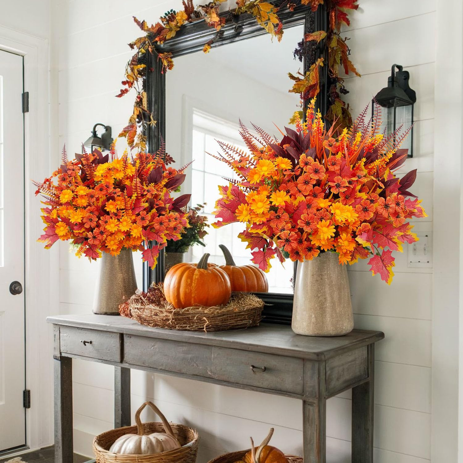 18 Bundles UV Resistant Artificial Fall Flowers for Indoor & Outdoor Decor