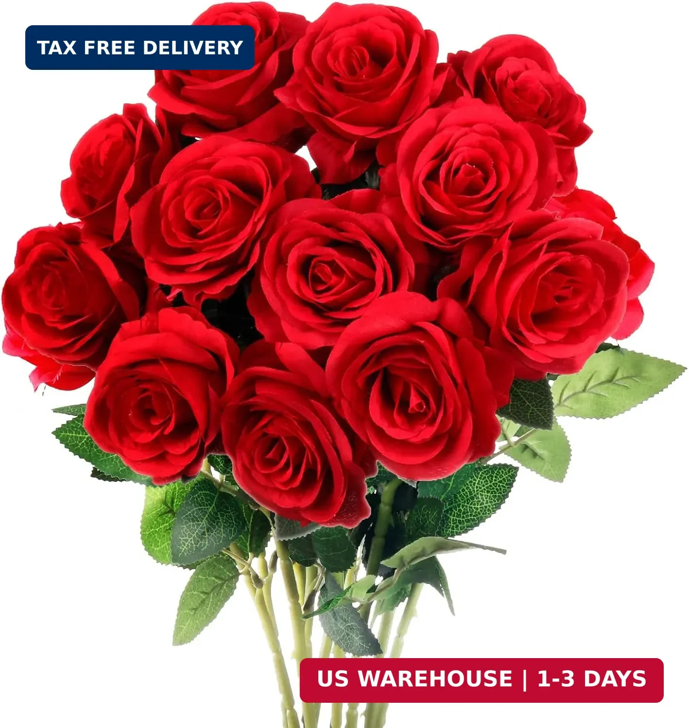 Mocoosy 12PCS Red Roses Artificial Flowers, Fake Roses with Long Stems Realistic