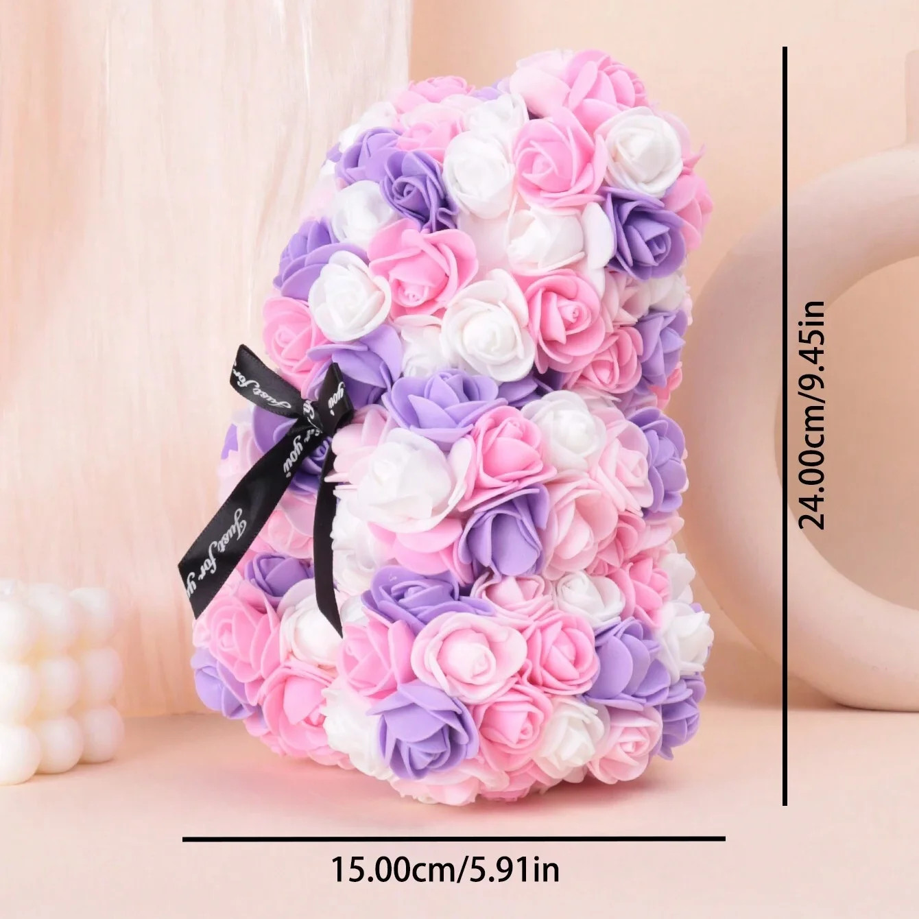 Multicolored Rose Bear Realistic Foam Flower Christmas Valentine’s Day Gift NEW
