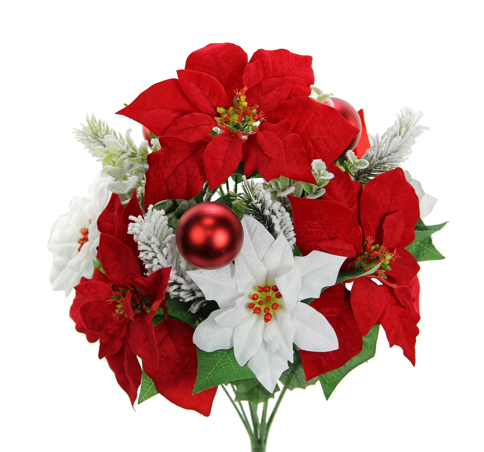 12 STEMS ARTIFICIAL POINSETTIA BOUQUET FAKE CHRISTMAS FLOWERS FAUX VELVET POINSE