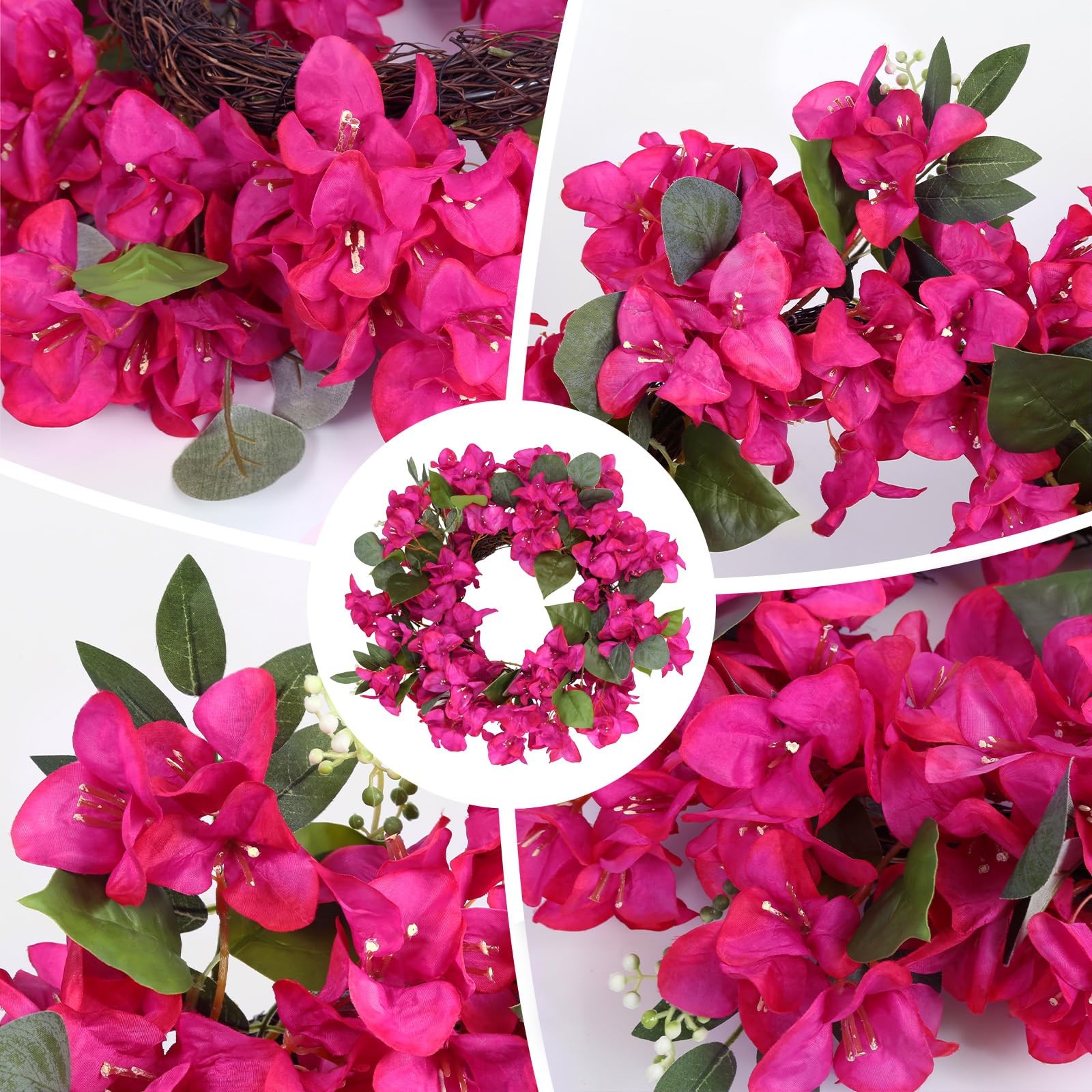 Artificial Bougainvillea Wreath Faux Silk Flowers Front Door Decor Hot Pink