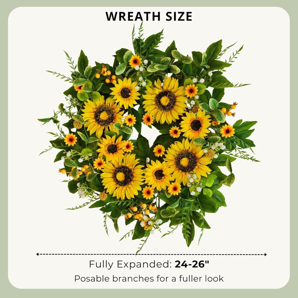 24In Handmade Sunflower Wreath Spring Summer Front Door Home Decor